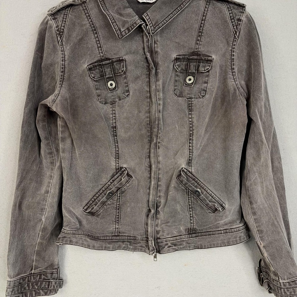 Fox Jacket Womens Medium Gray Full Zip Front Moto Biker Utility Buckle Back - Picture 3 of 14